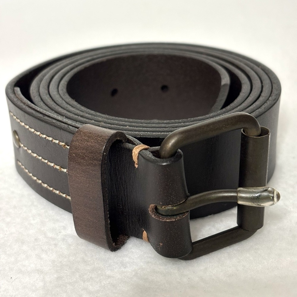 Men's Lands' End Leather Belt Dark Brown Size 46 Metal Buckle Classic NWOT